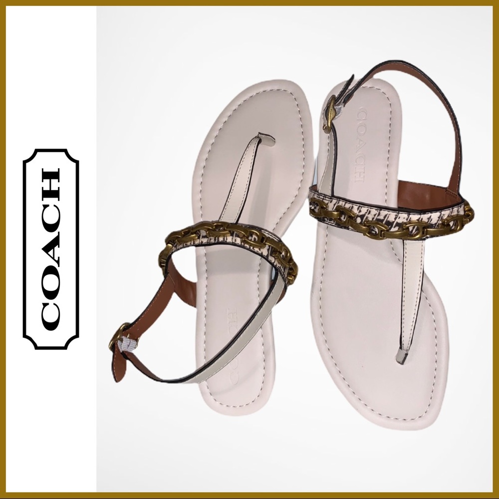 COACH White “Jenna” Flat Thong Sandals NWOT
